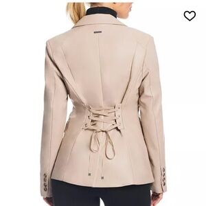 Women's Faux Leather Single-Breasted Blazer with Corset Back